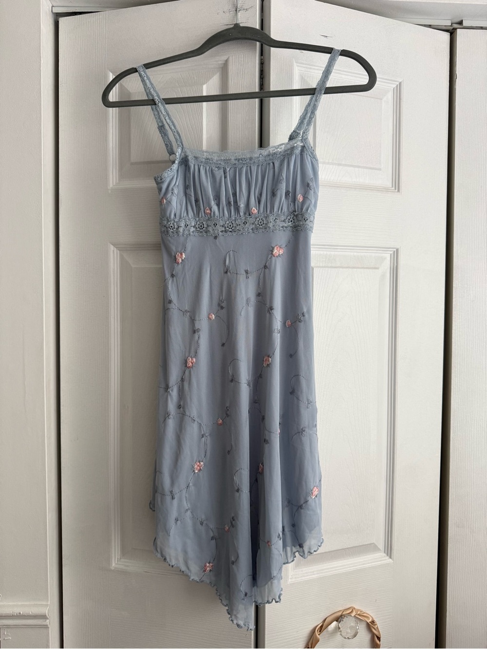 Urban Outfitters Light Blue Floral Embroidered Dress